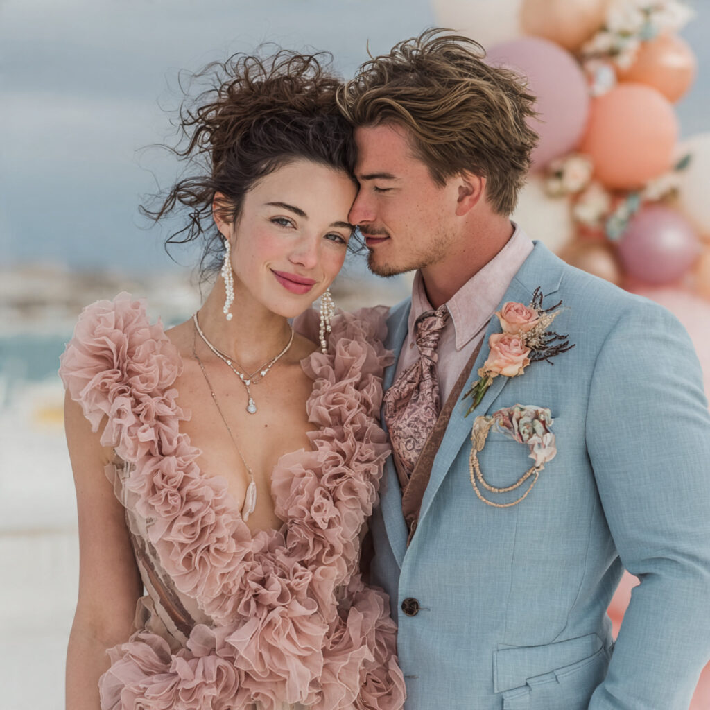 soft daylight engagement woman in blush