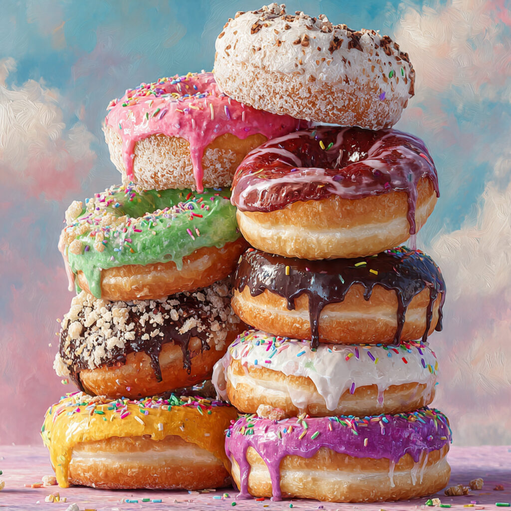 stacked donuts of mixed sizes large donuts at