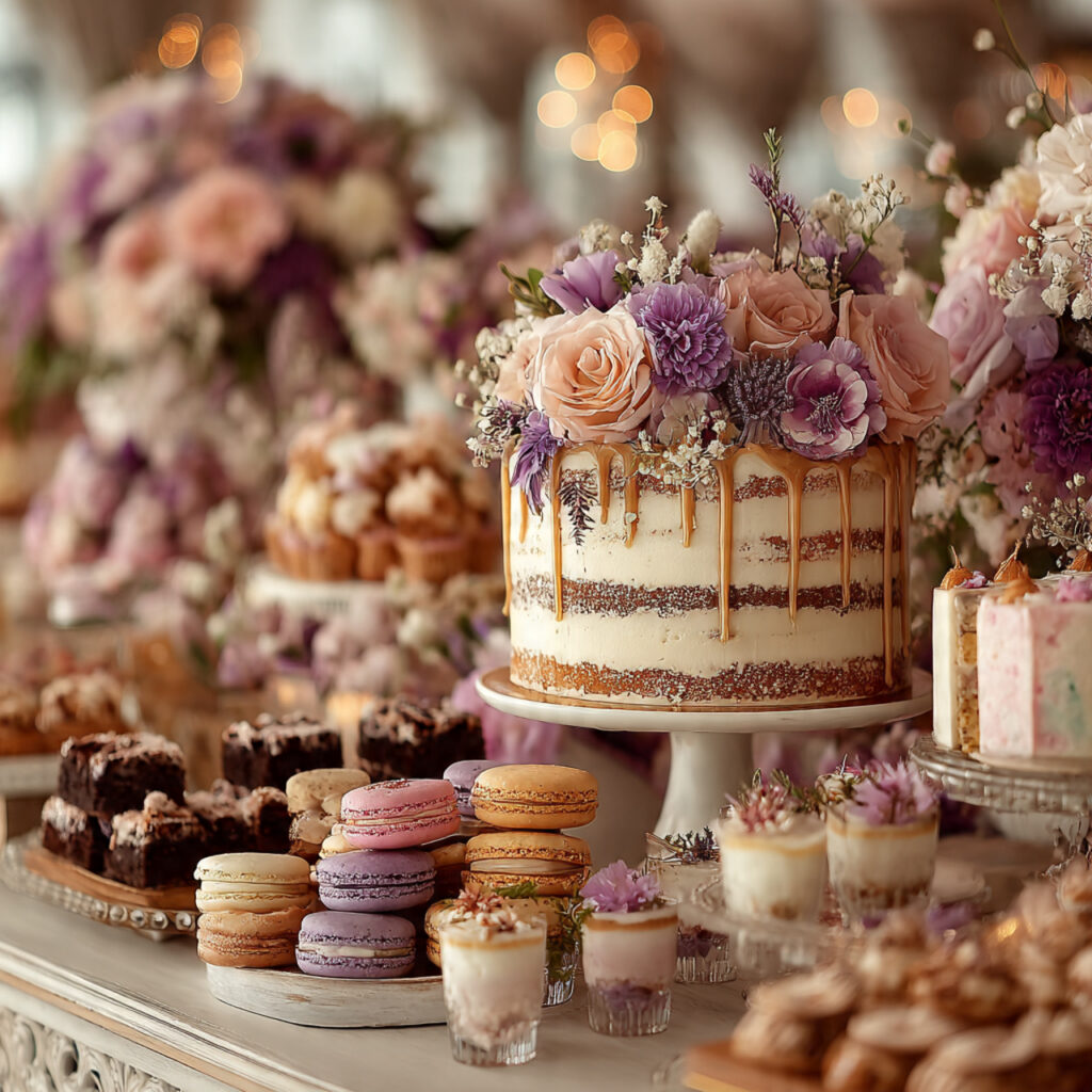 stunning dessert grazing table filled with cakes
