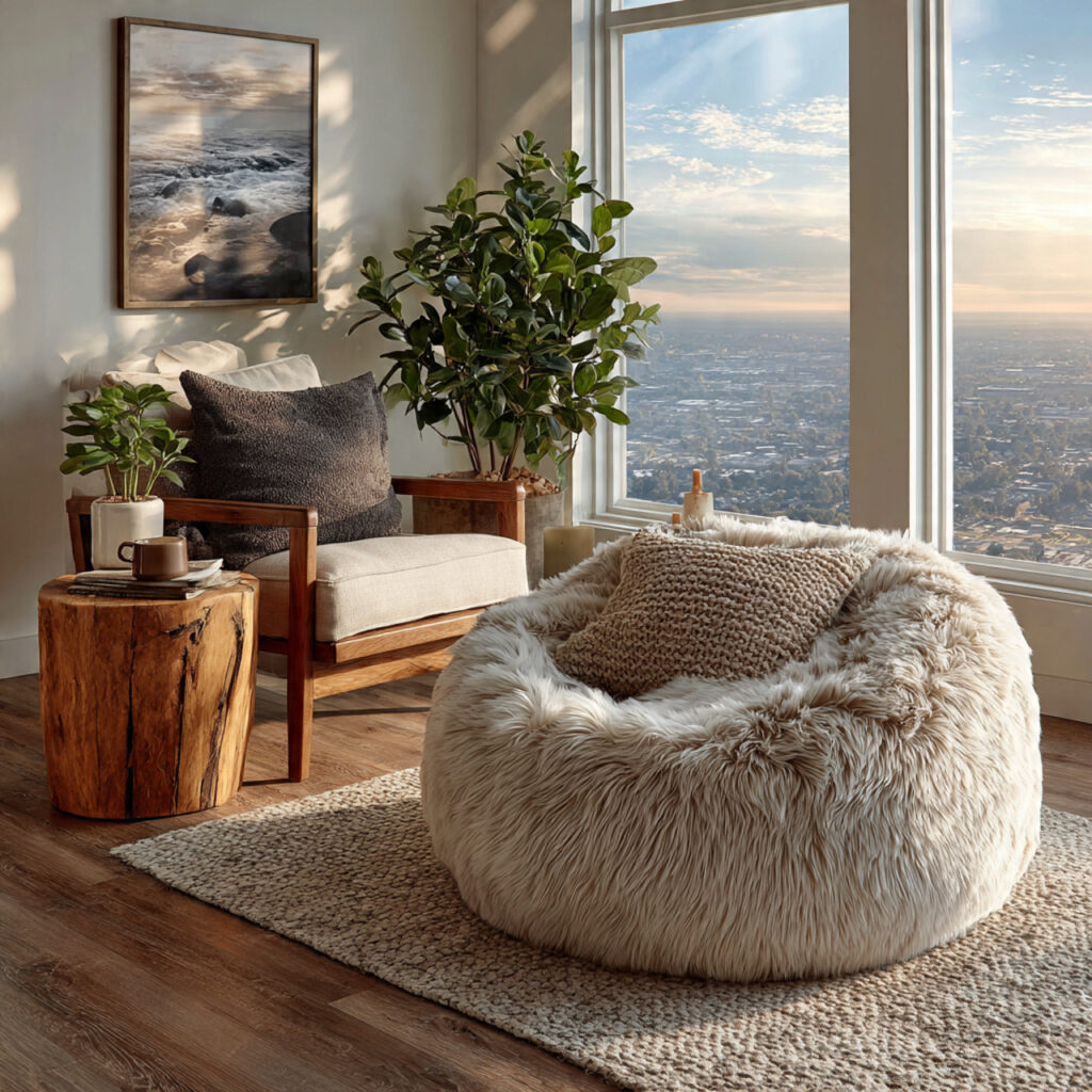stylish faux fur ottoman in a chic