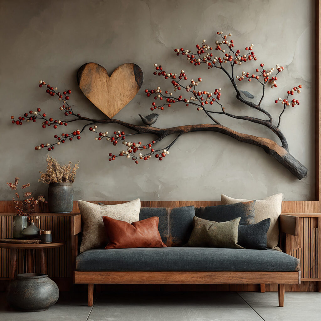 stylish iron and wood wall art with