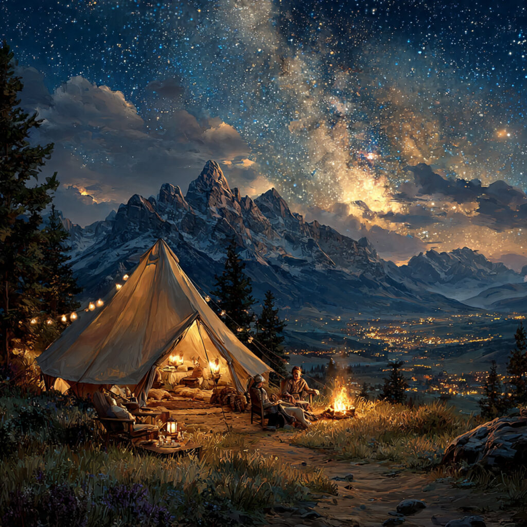 tent pitched under a star filled night sky 1