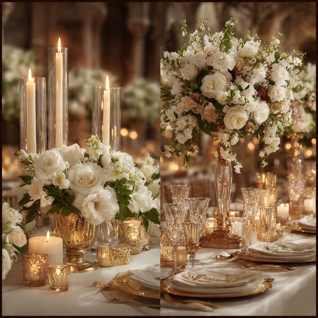 two contrasting wedding setups one minimalist with