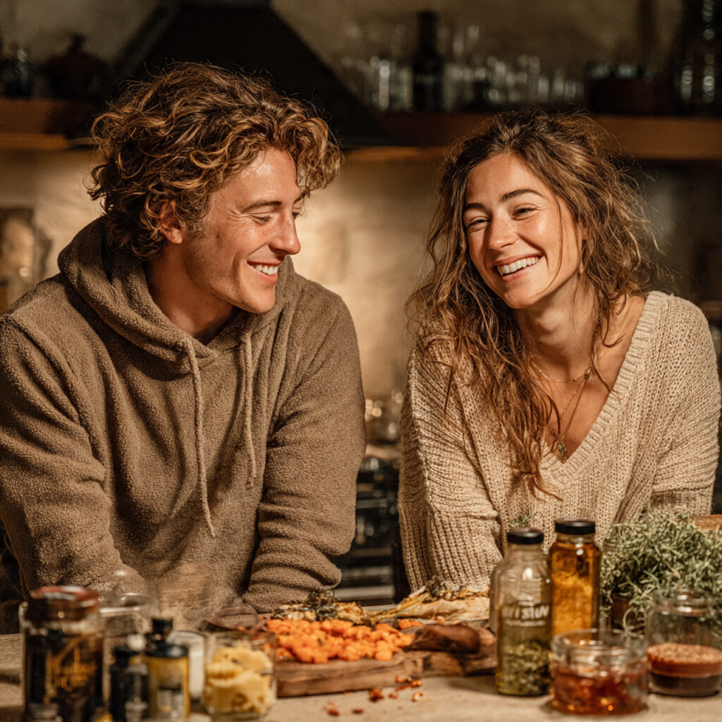 two people on video call cooking identical