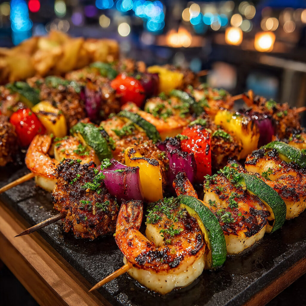 17 Delicious Cocktail Hour Food Ideas to Elevate Your Event 2 vibrant display of colorful skewers shrimp