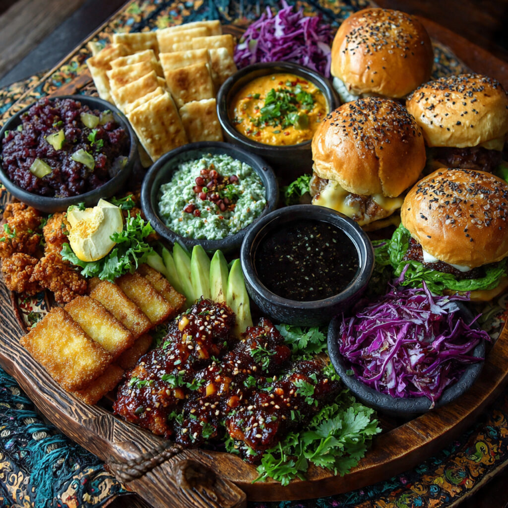 21 Unique Grazing Table Ideas to Elevate Any Party 17 vibrant fusion grazing table mixing global cuisines korean