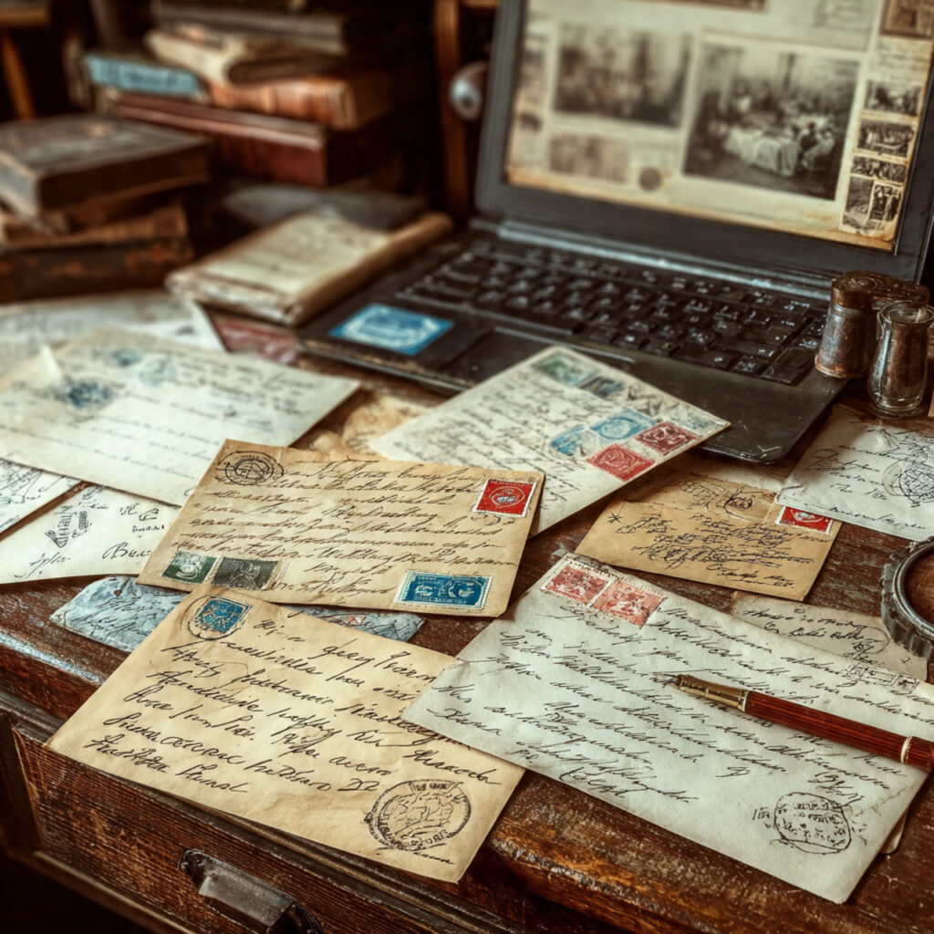 vintage aesthetic image of handwritten letters envelopes