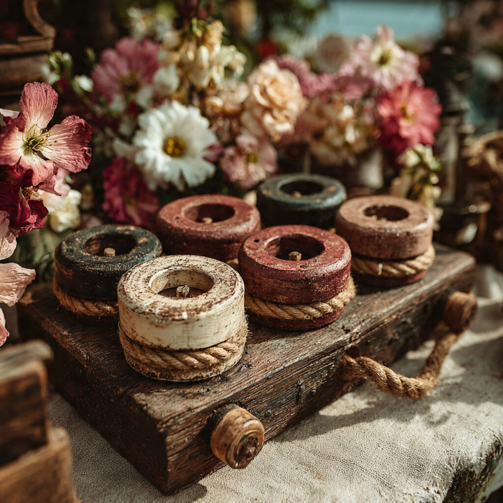 vintage ring toss game at outdoor wedding