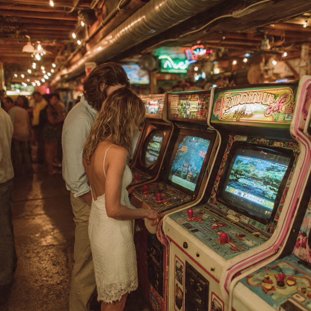wedding after party arcade room neon games