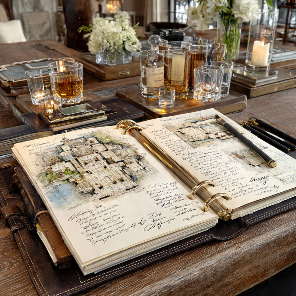 wedding binder open to venue details showing