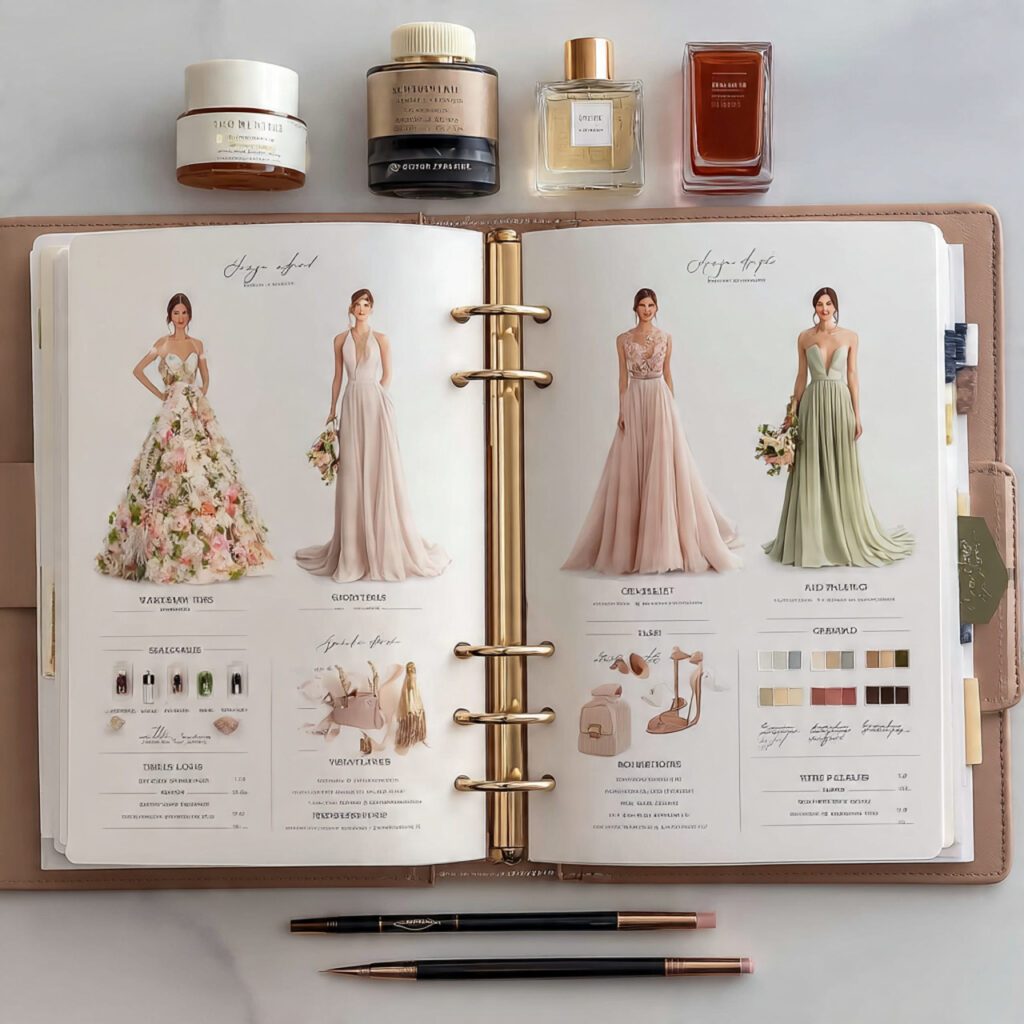 wedding binder page showing bridesmaids and groomsmen