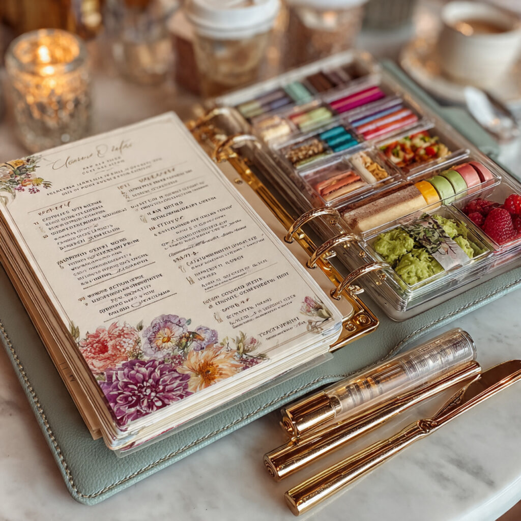 wedding binder showing catering options menu items