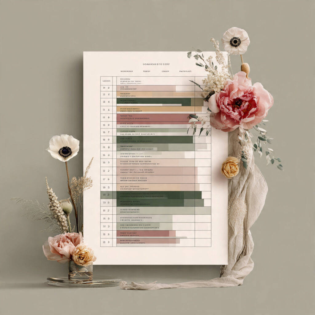 wedding budget allocation chart with categories like