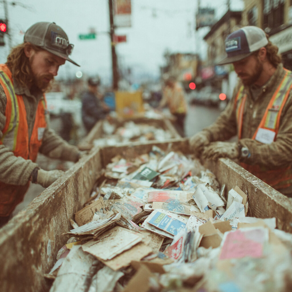 wedding cleanup team sorting recyclables and donating