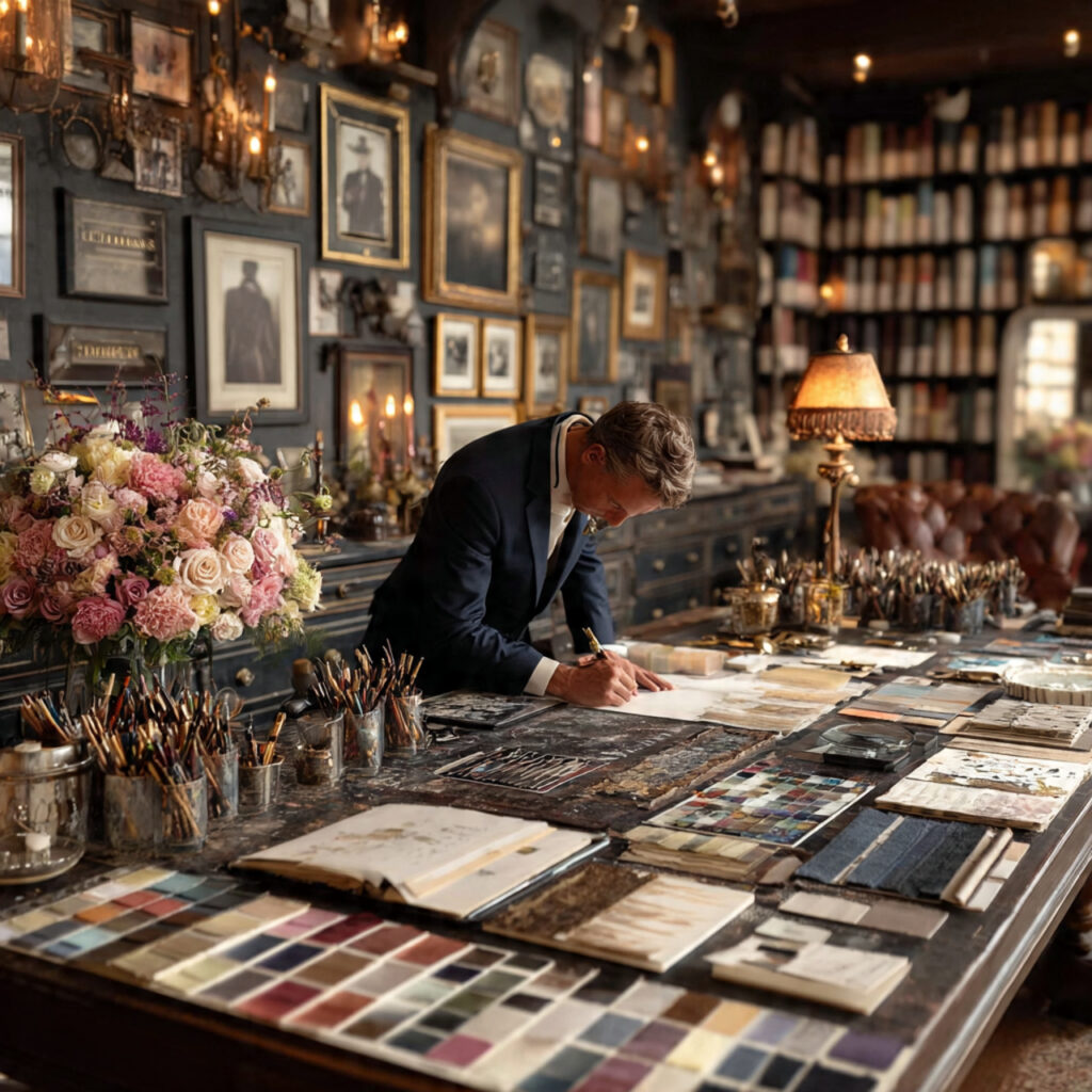 wedding decorator planning layout mood boards on