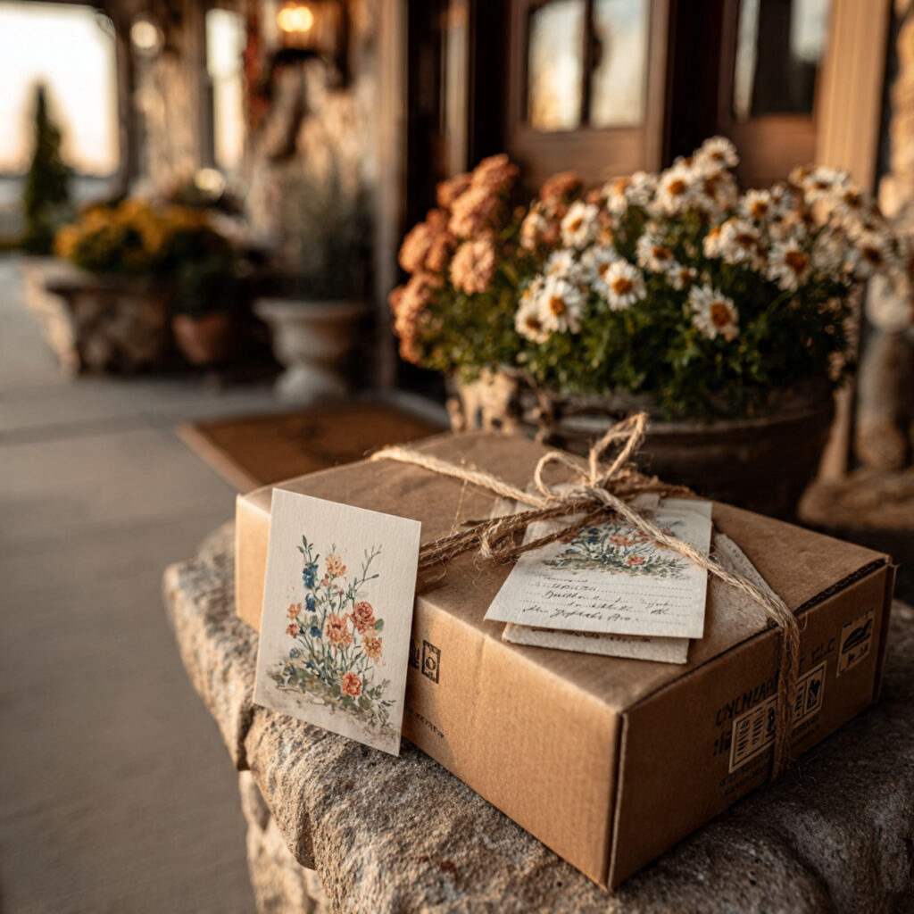 wedding gift shipping box with thoughtful card