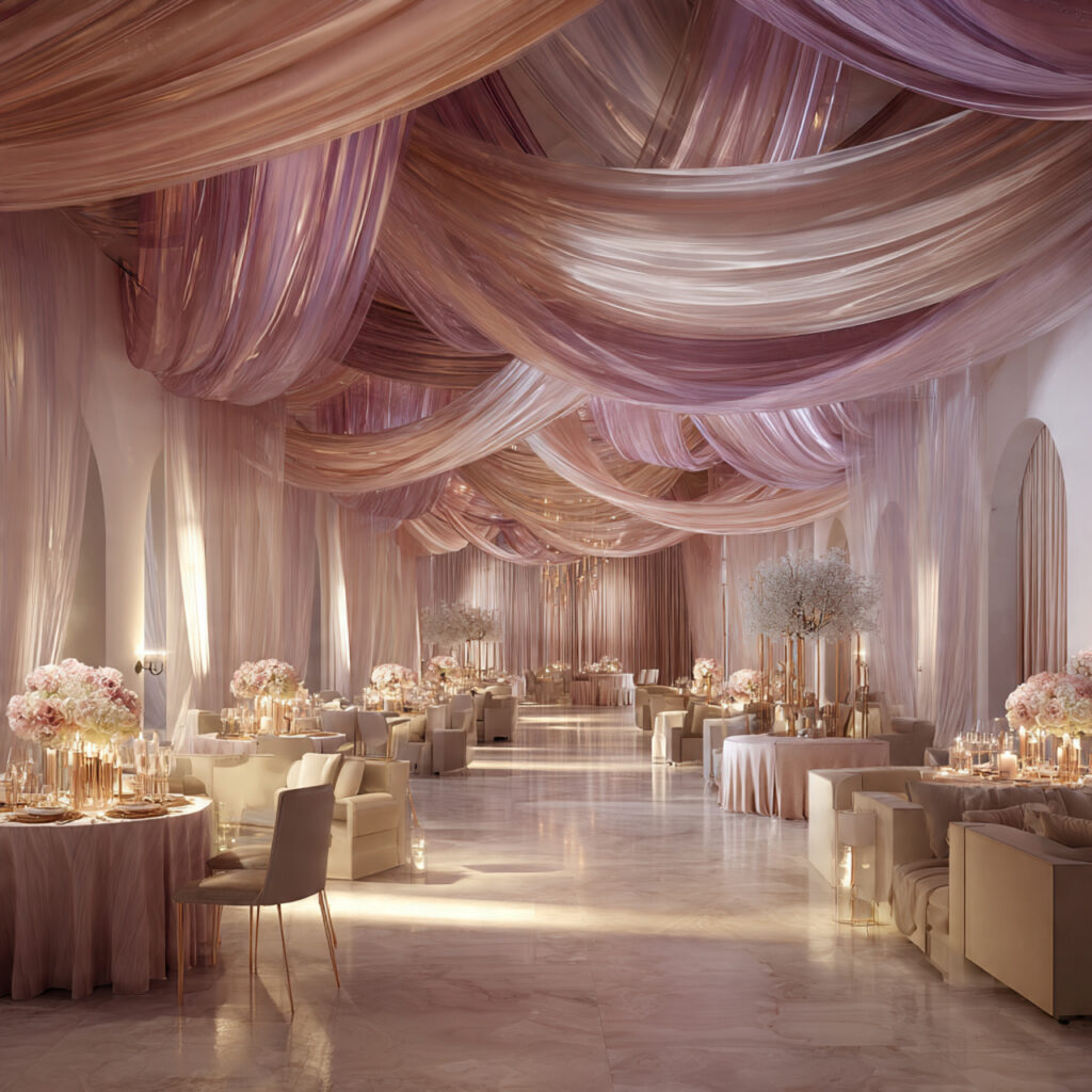 wedding hall with silk and chiffon drapery