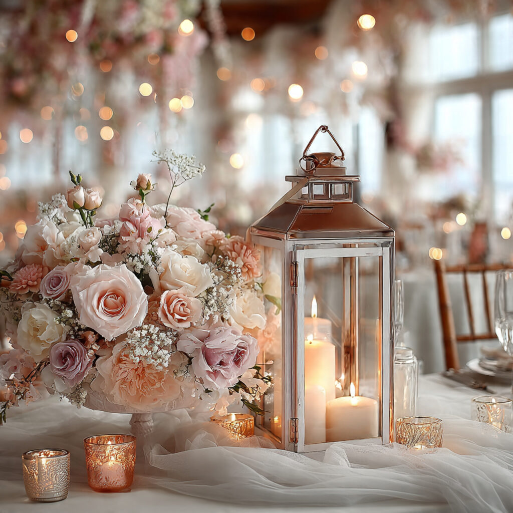 wedding lantern wrapped in flowing tulle with