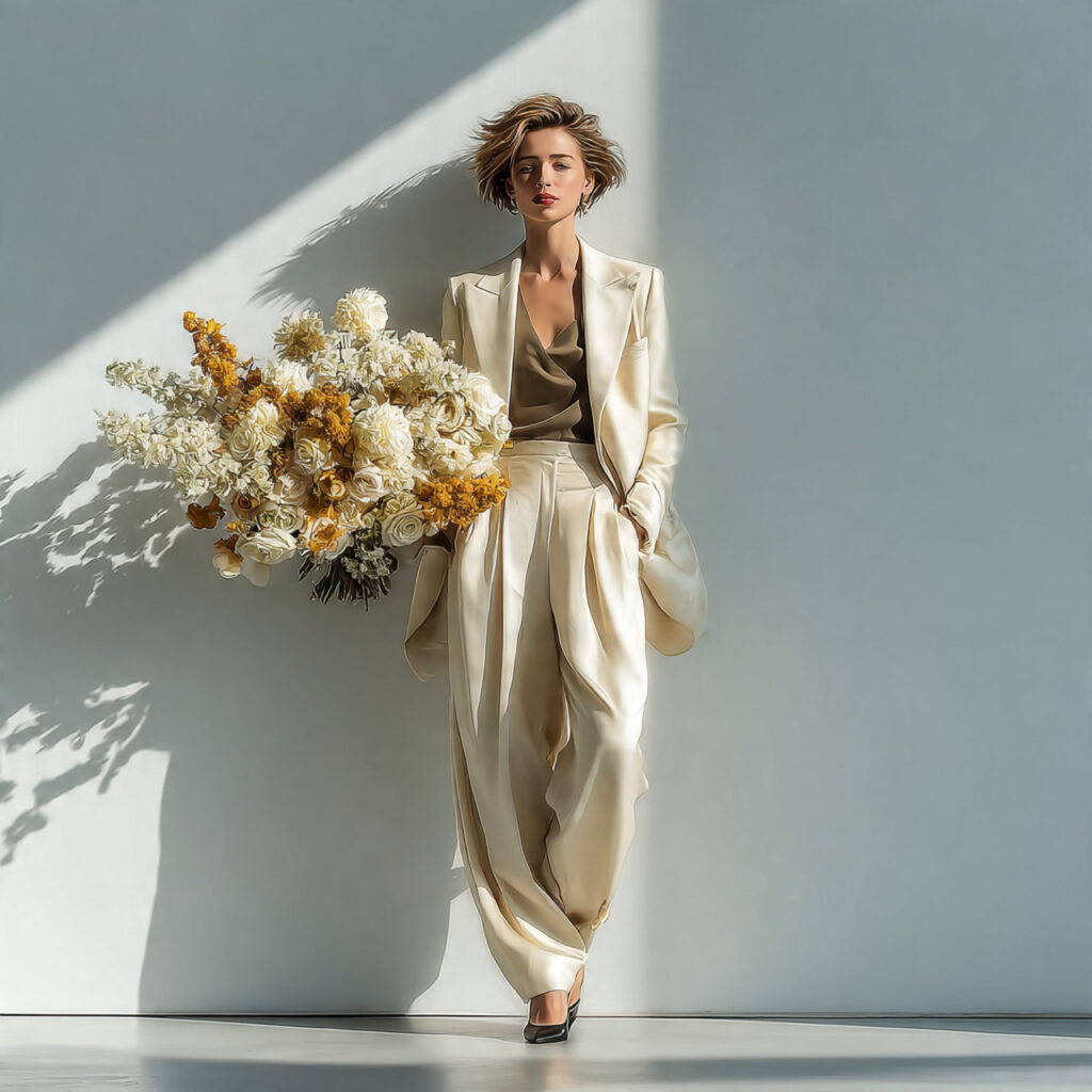 wedding officiant wearing a simple silhouette outfit