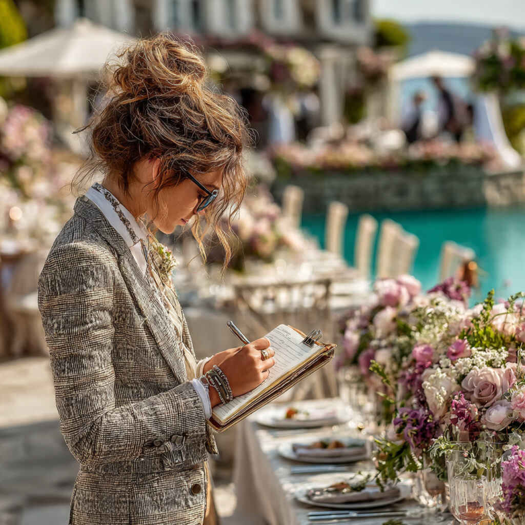 wedding planner inspecting a beautiful outdoor venue