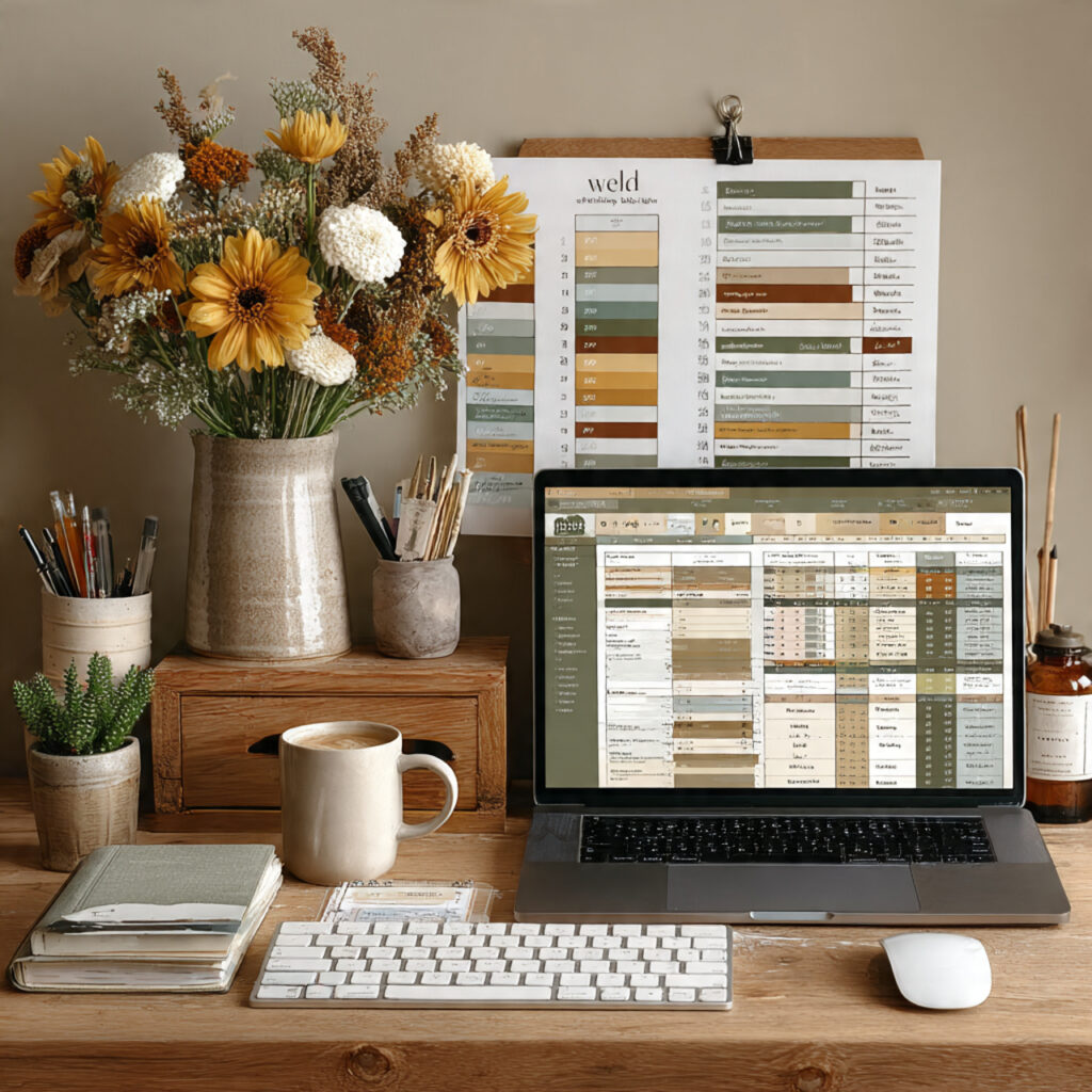 wedding planner updating project tracker timeline charts