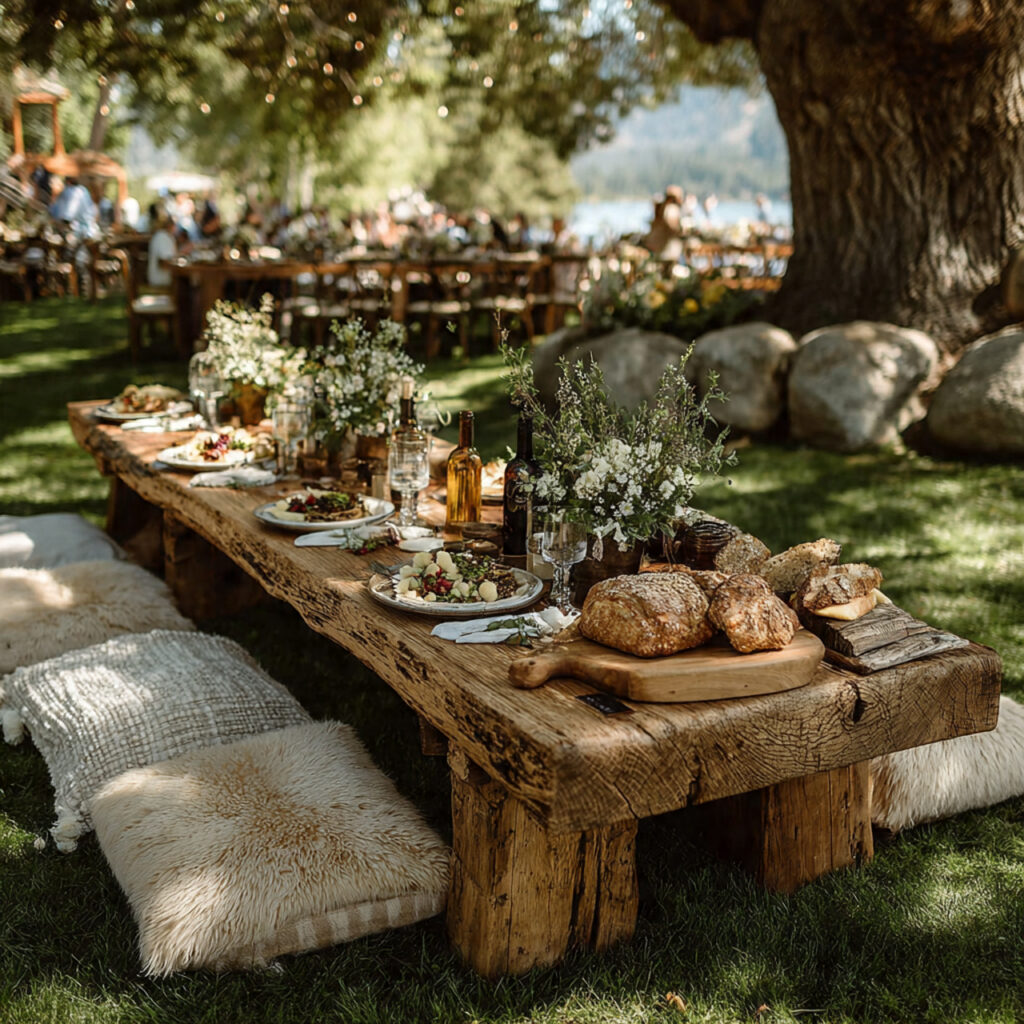 wedding rehearsal picnic blankets and low tables