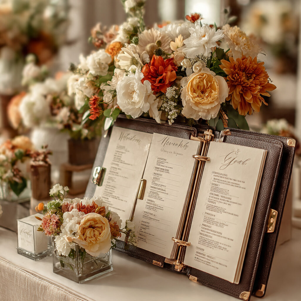 wedding seating chart inside a binder table 1