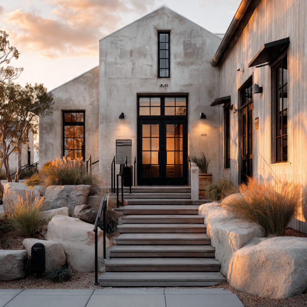 wedding venue entrance with ramps clear signage