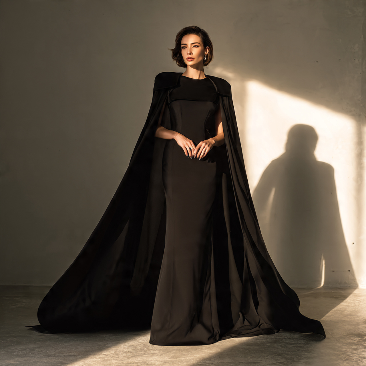 25 Black Tie Wedding Attire Ideas for a Stunning Look 18 Cape-Style Gown