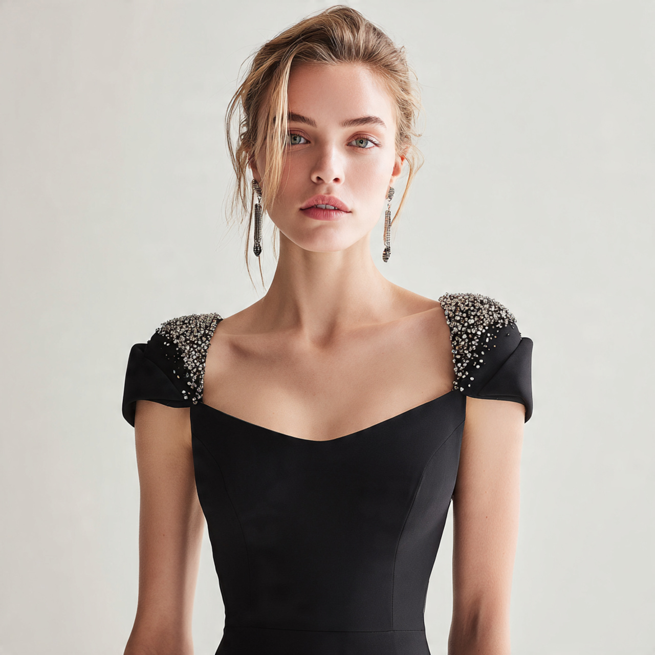 25 Black Tie Wedding Attire Ideas for a Stunning Look 22 Embellished Shoulders Gown