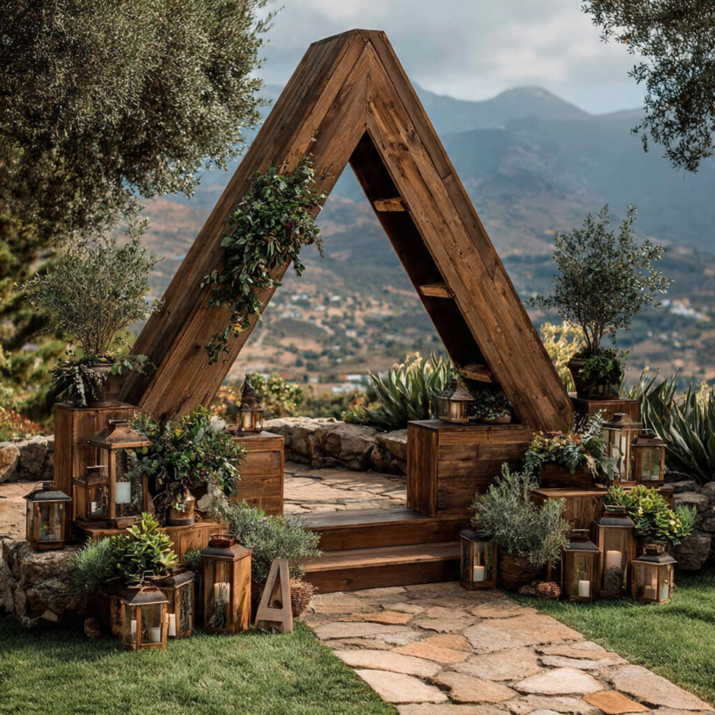 wooden triangle wedding arch spartan geometric style 1