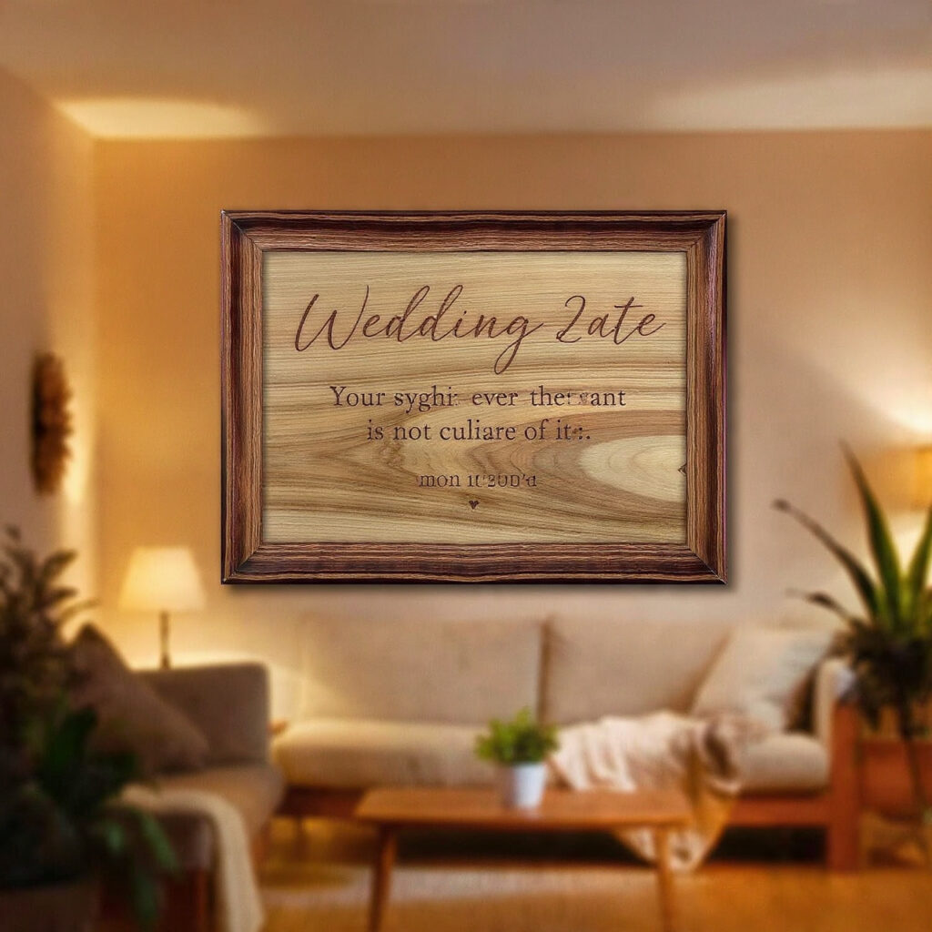 wooden wall art engraved with couple s wedding