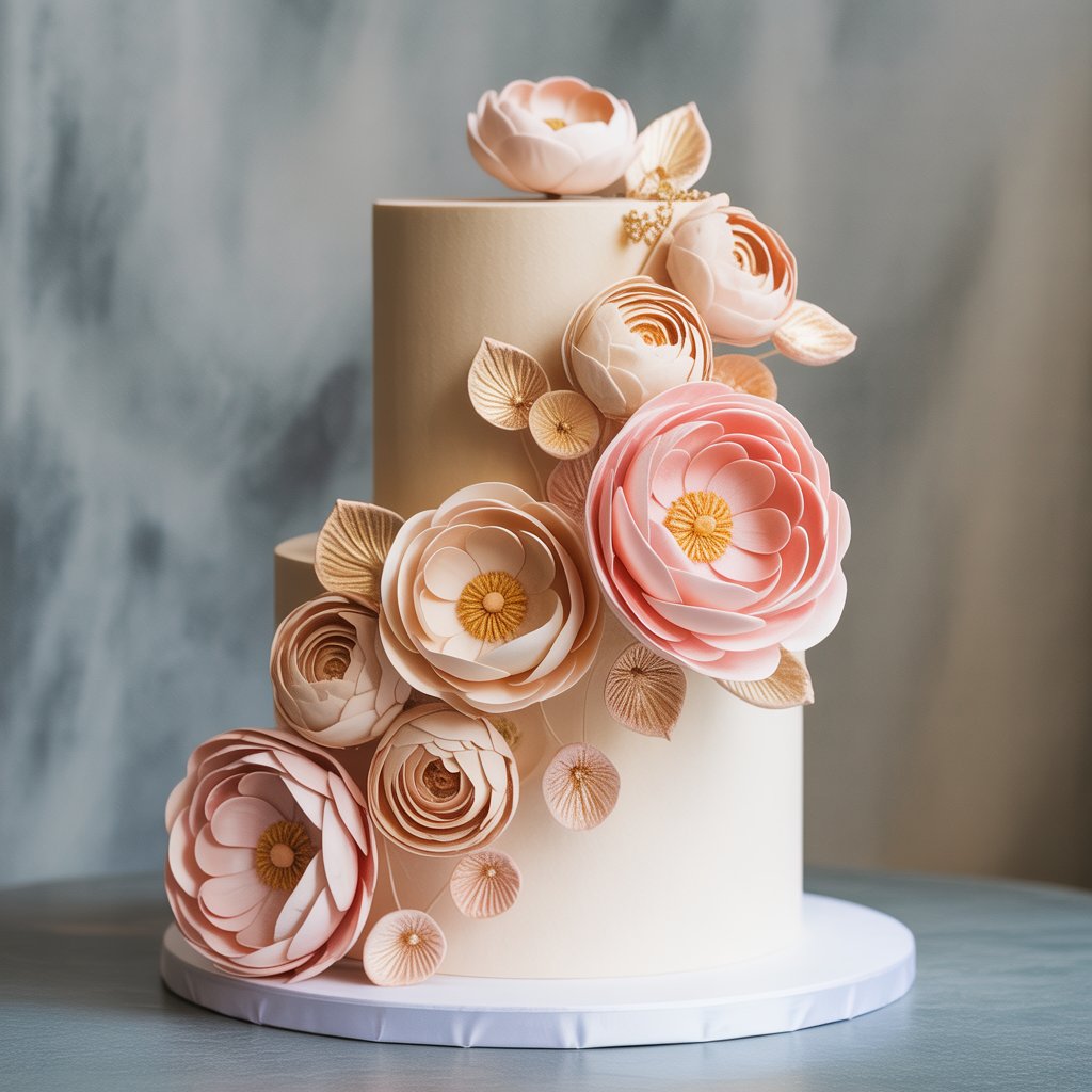 a luxury wedding cake decorated with hyp L
