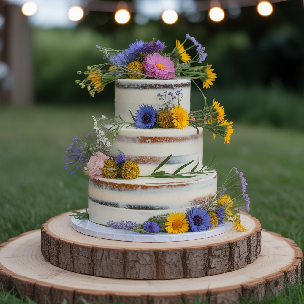 a rustic wedding cake adorned with loose EEWmETCYTLWwlhW8swtKKw BqWohBrPT1qyflQjP3U64A