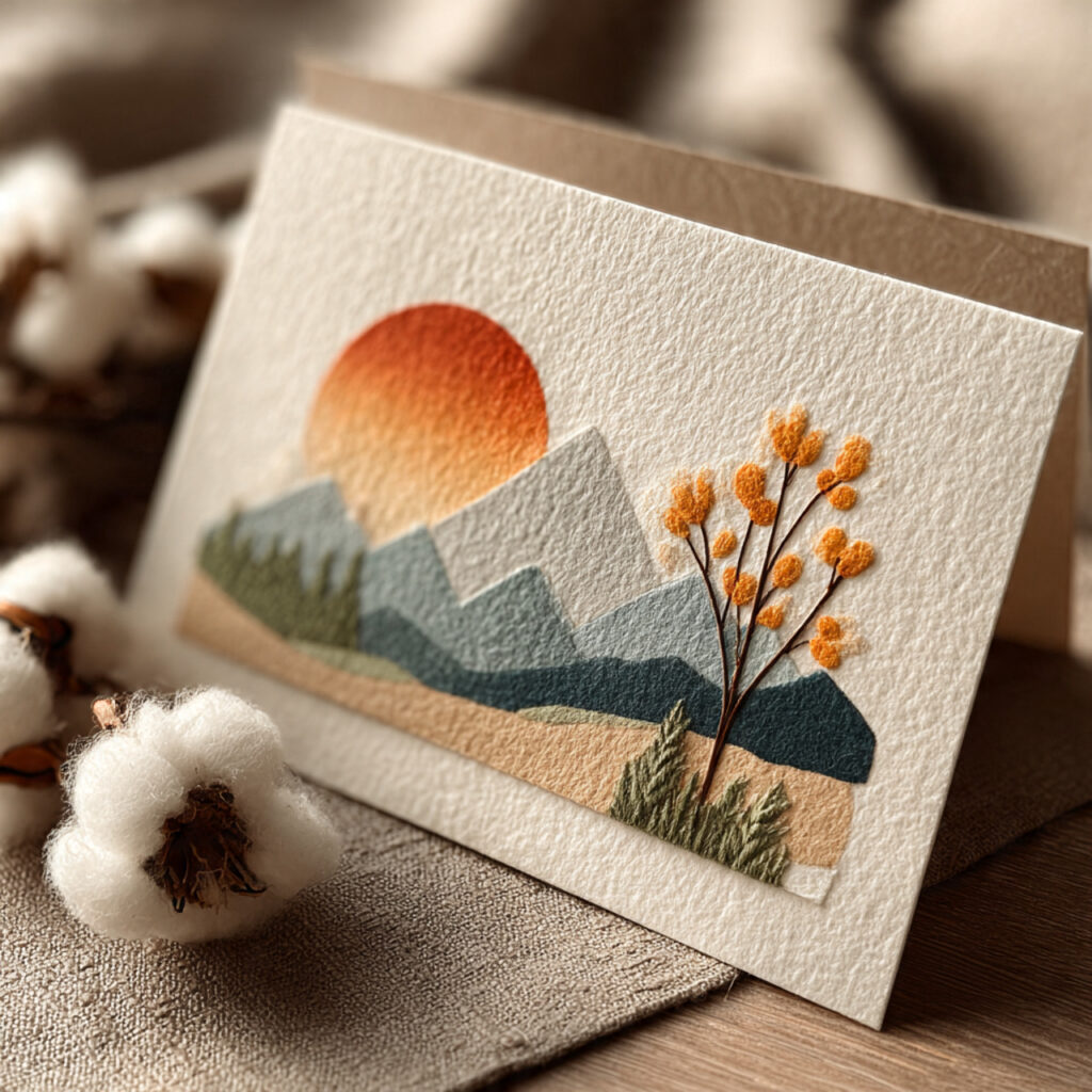 a cozy elopement style wedding card with mountain 2
