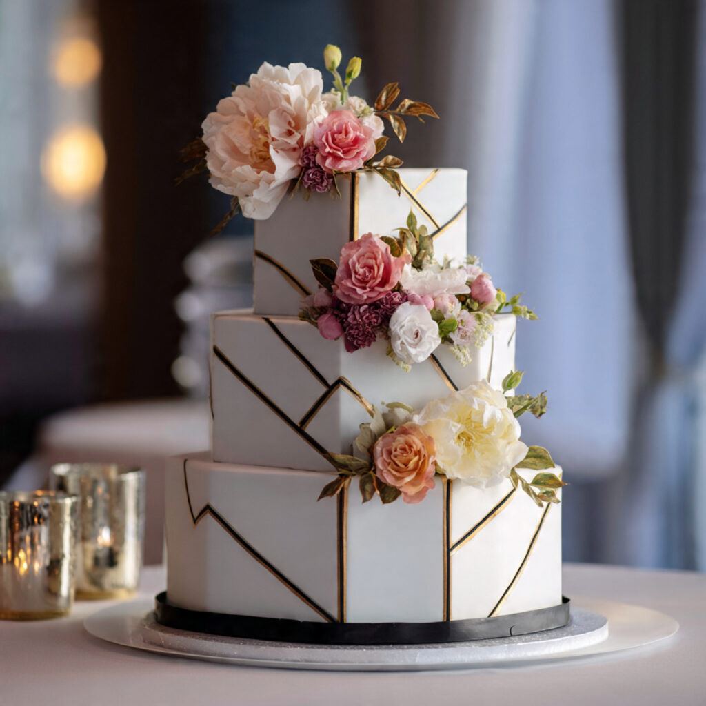 a geometric modern wedding cake with sharp