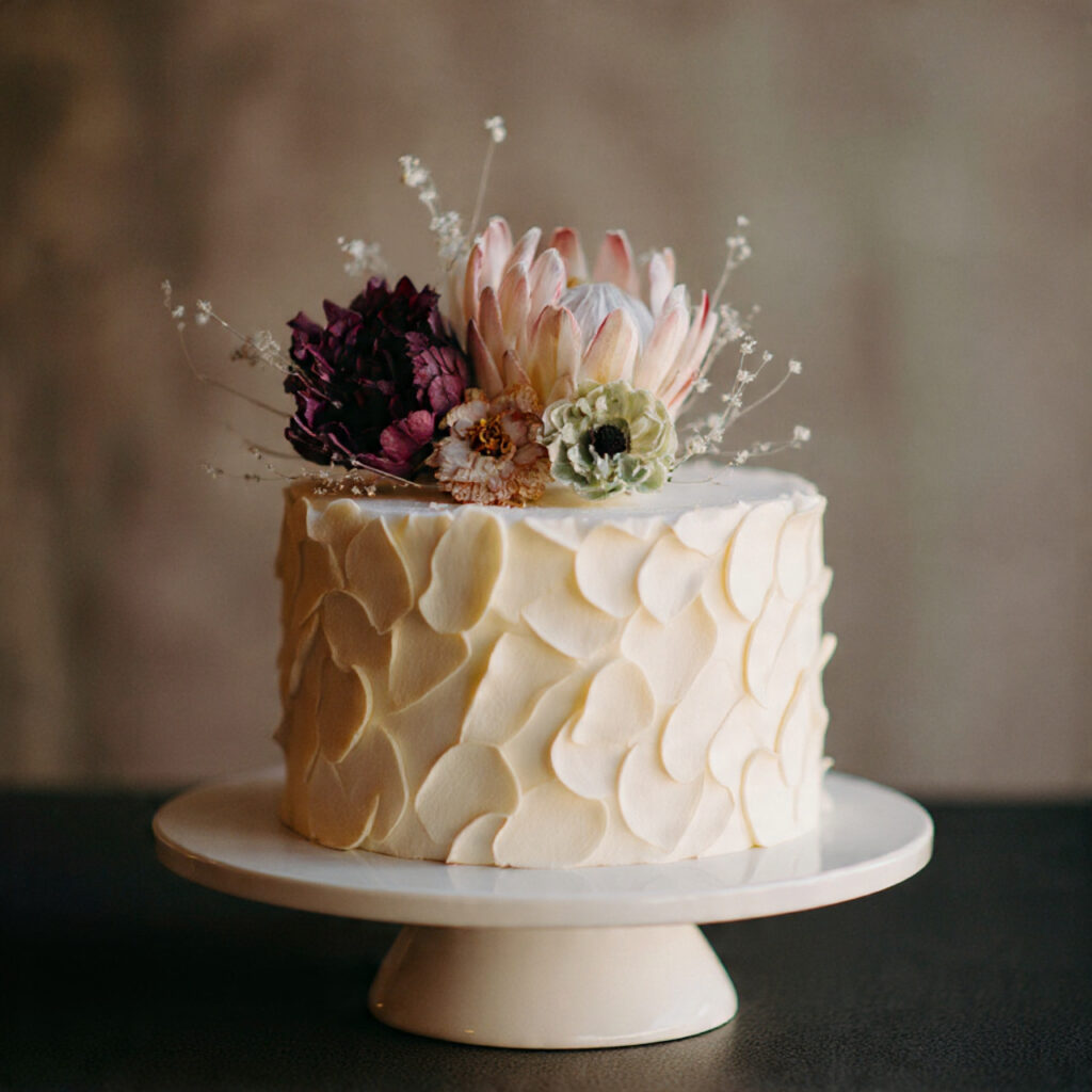a minimalist wedding cake with a clean 1 1