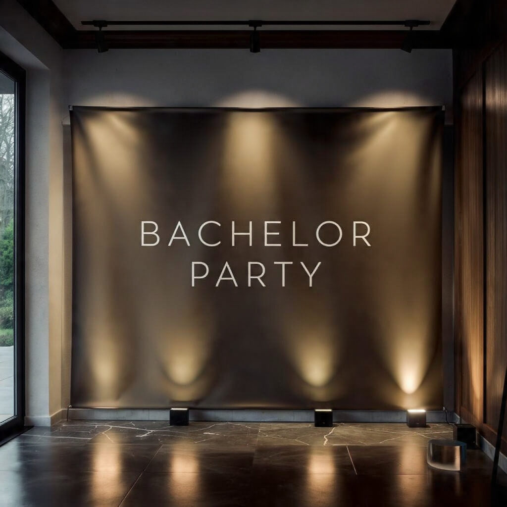 a modern indoor bachelor party setting with