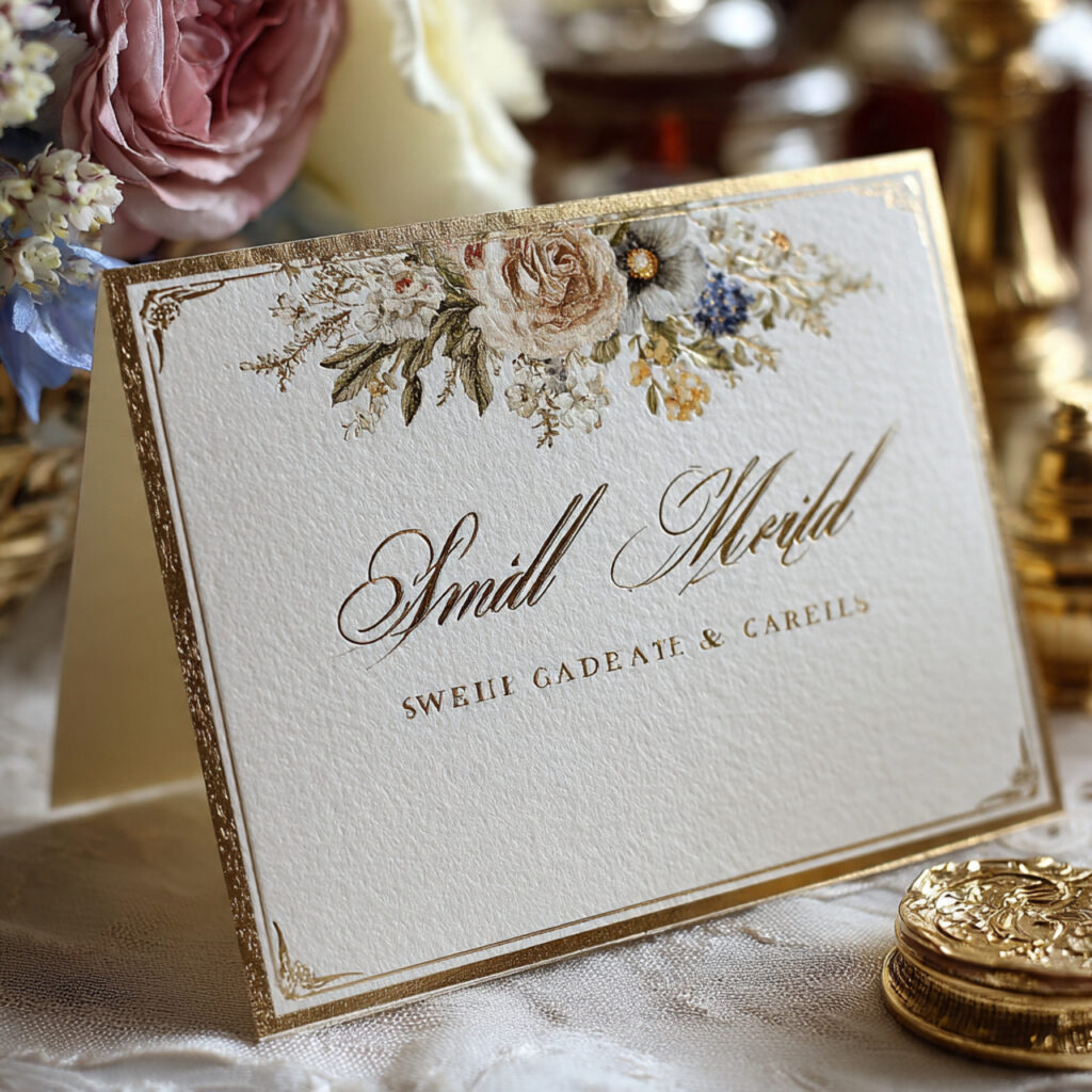 a refined ivory wedding card with gold foil