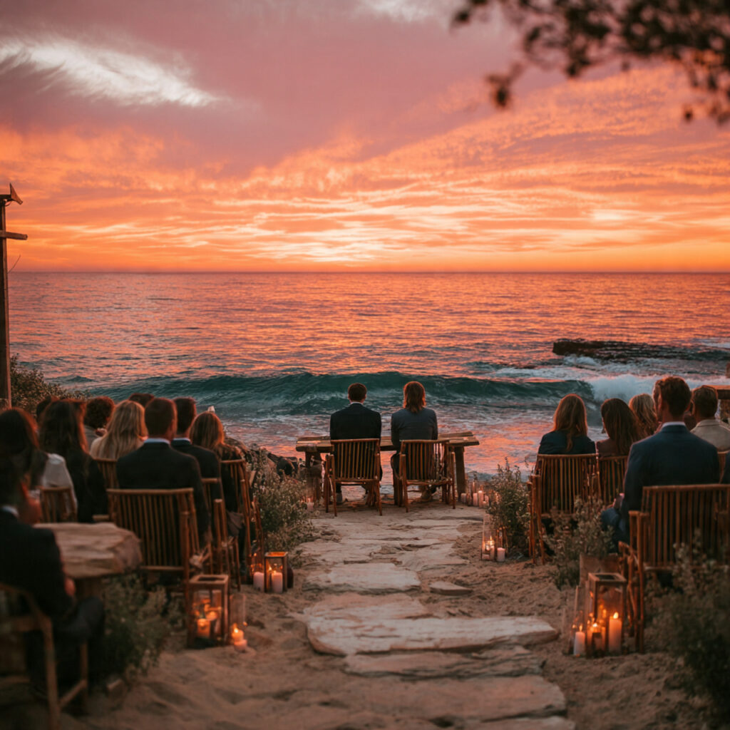 a simple beach wedding ceremony at sunset