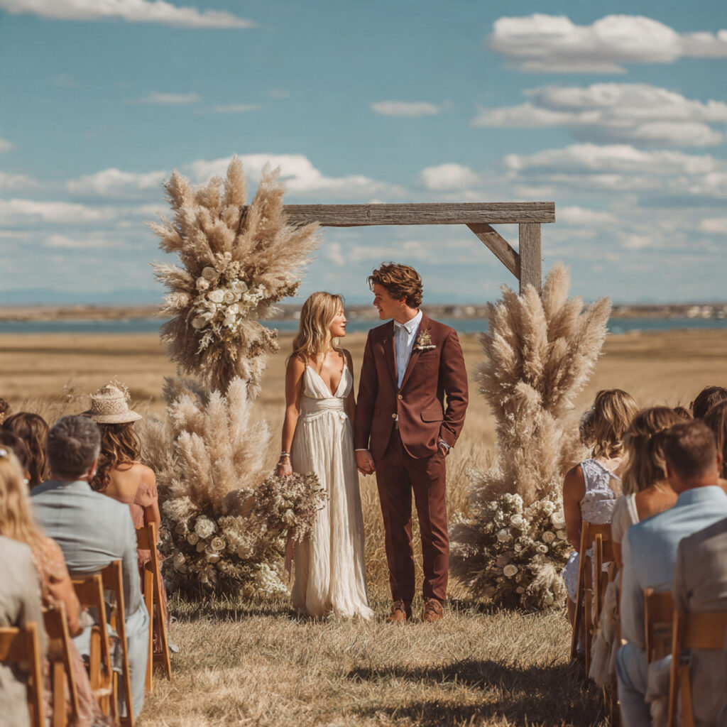 a simple wedding ceremony on open rural