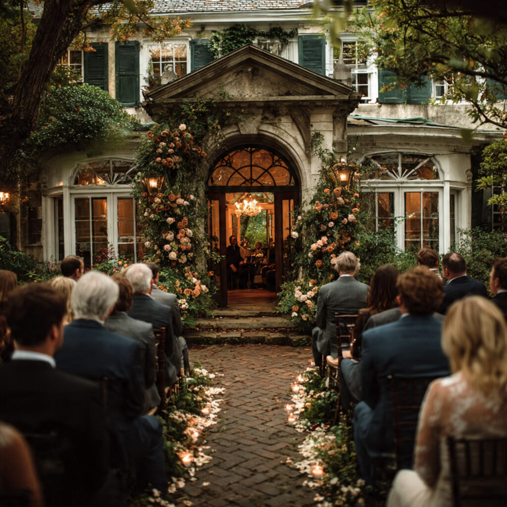 a small wedding ceremony at a historic