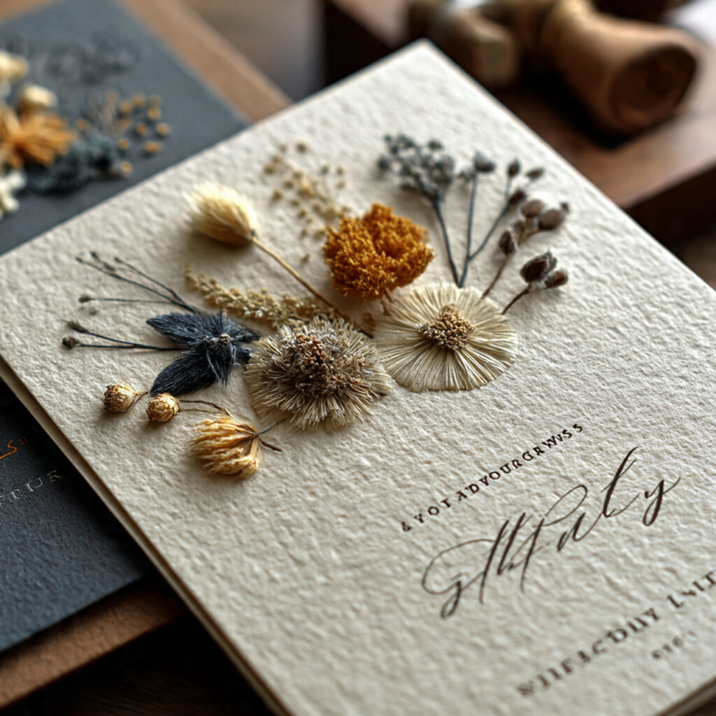 a sophisticated wedding card with muted tones