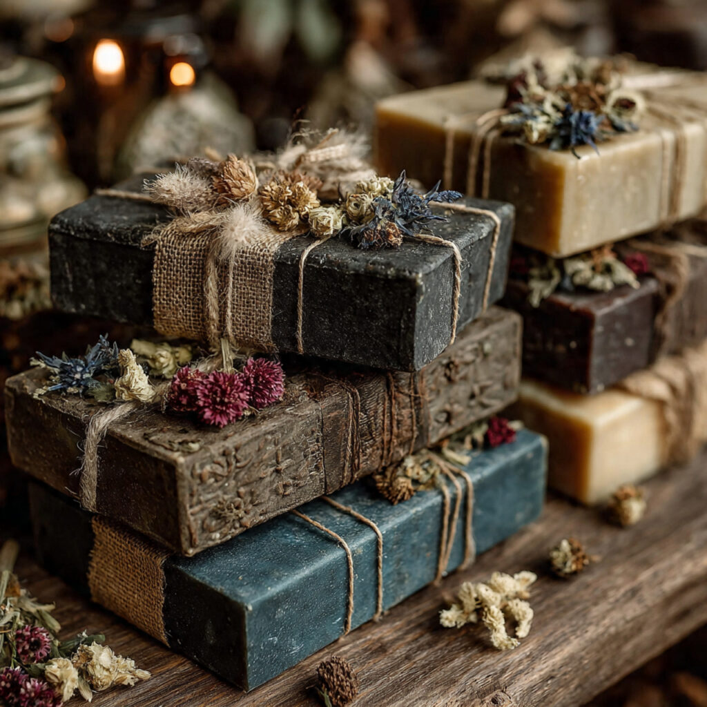 a styled flat lay of handmade soap wedding