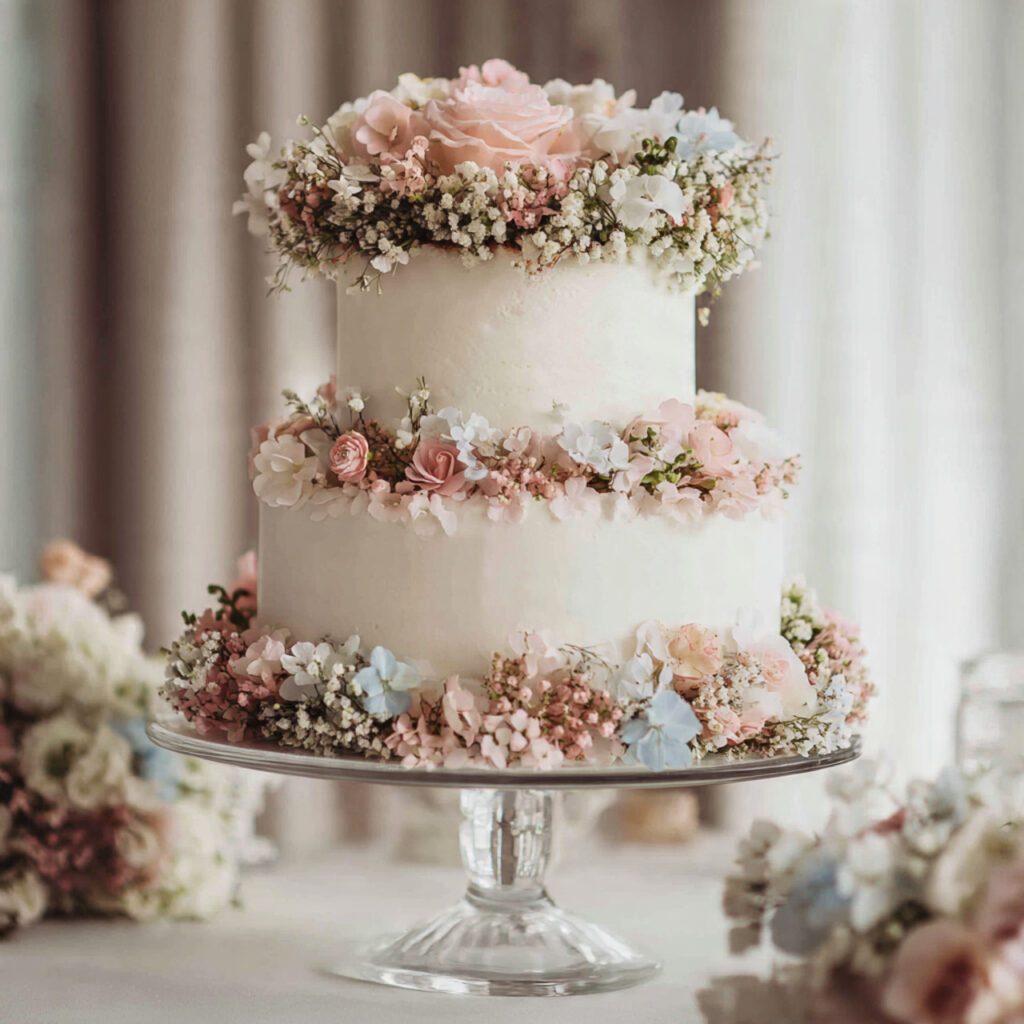 a wedding cake with a delicate floral 1