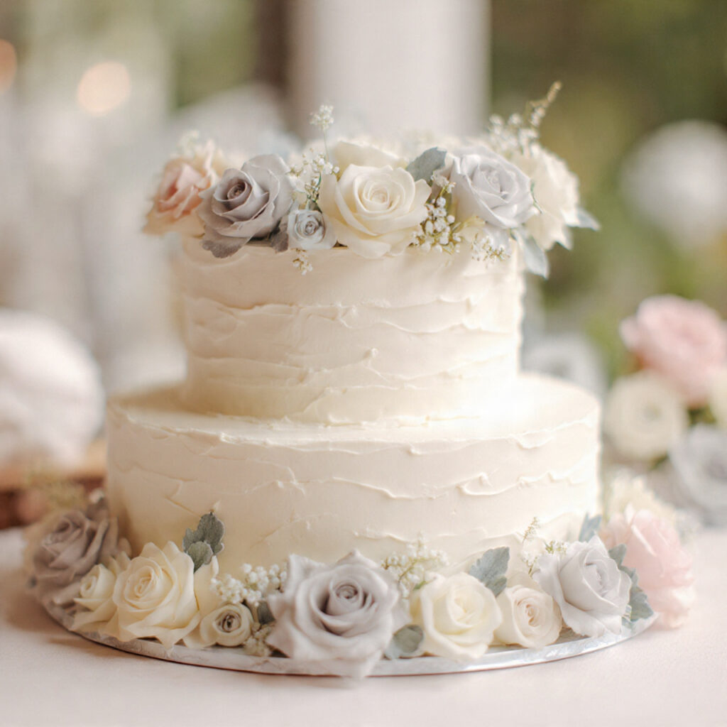 a wedding cake with a floral arrangement 1