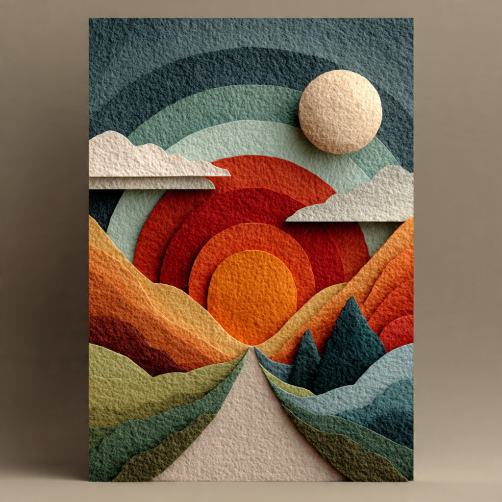 a wedding card with a horizon line