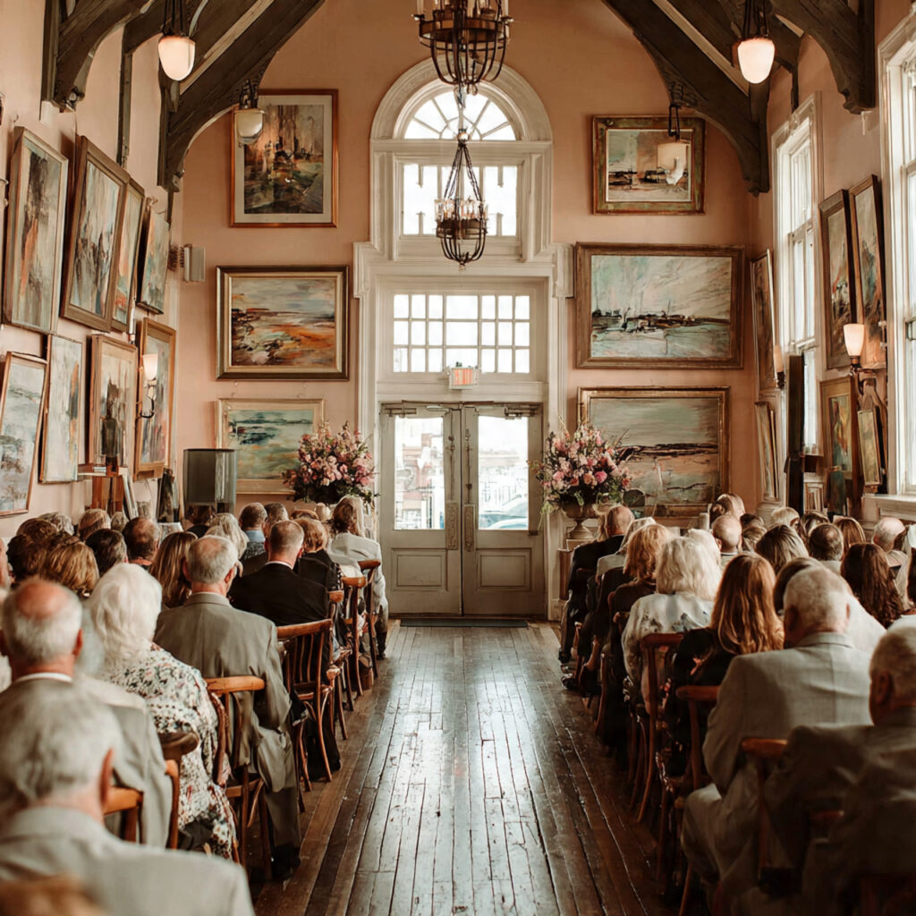 a wedding ceremony inside a small town