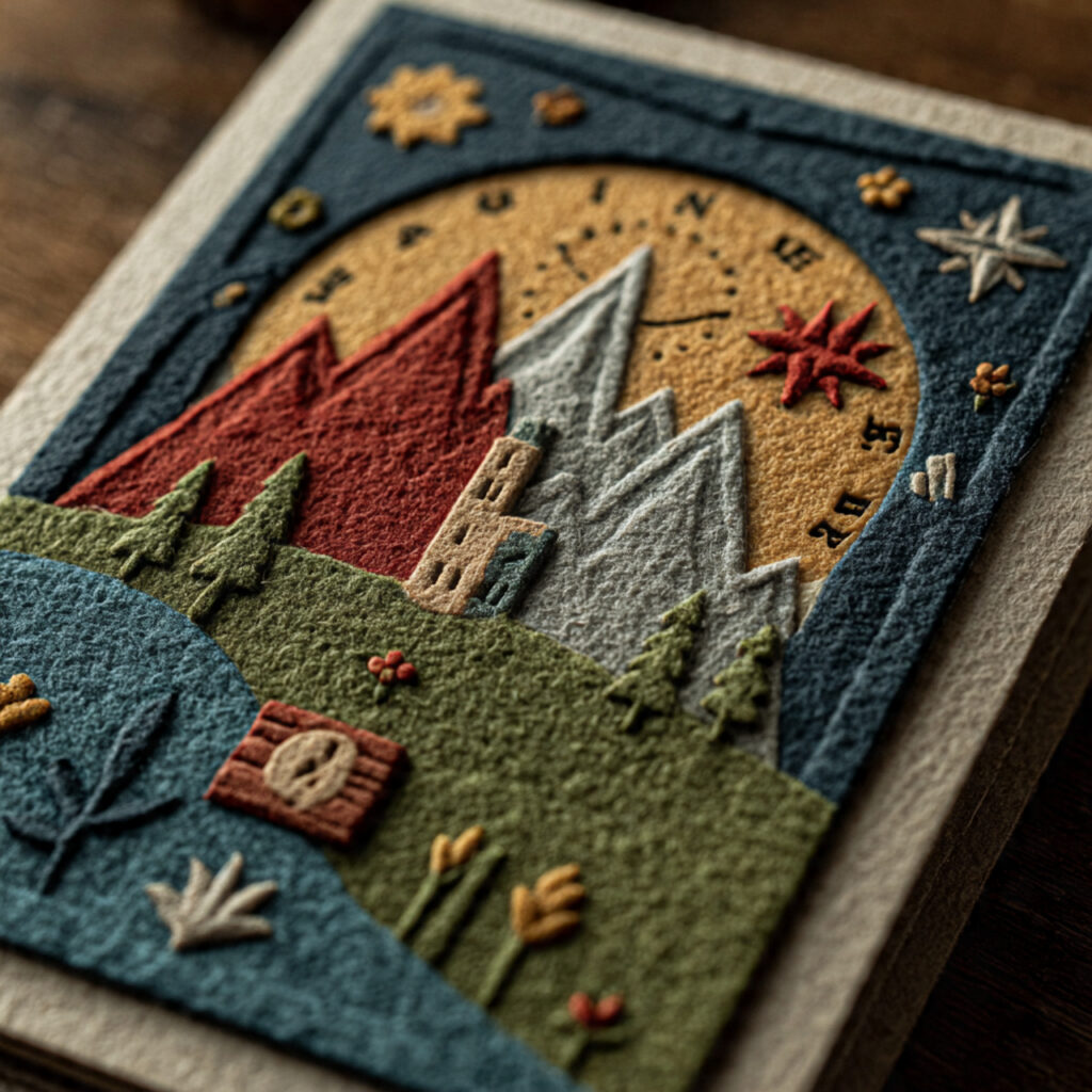 adventure themed anniversary card with mountain silhouettes compass