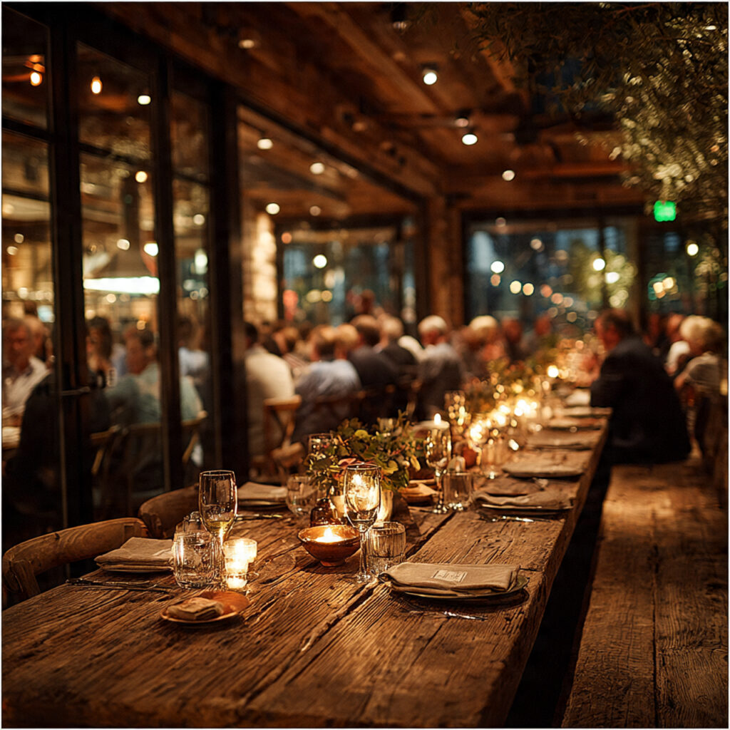 an intimate restaurant wedding reception with long